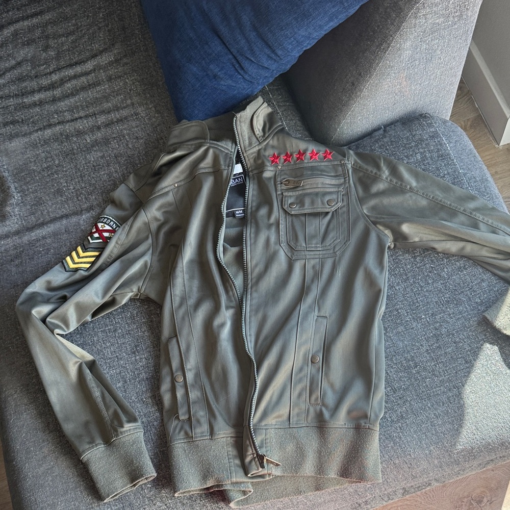 Urban Heritage Military Jacket in Olive with Red Accents